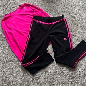Adidas Women's Black Joggers/ long sleeve pink top. Pants have pockets!